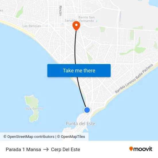 Parada 1 Mansa to Cerp Del Este map