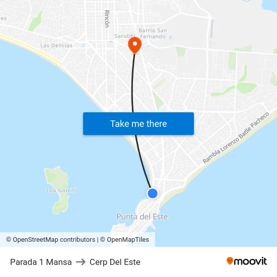 Parada 1 Mansa to Cerp Del Este map