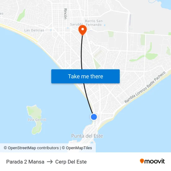 Parada 2 Mansa to Cerp Del Este map