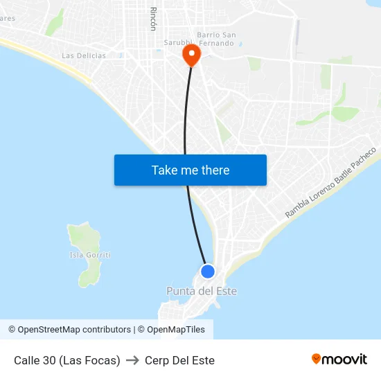 Calle 30 (Las Focas) to Cerp Del Este map