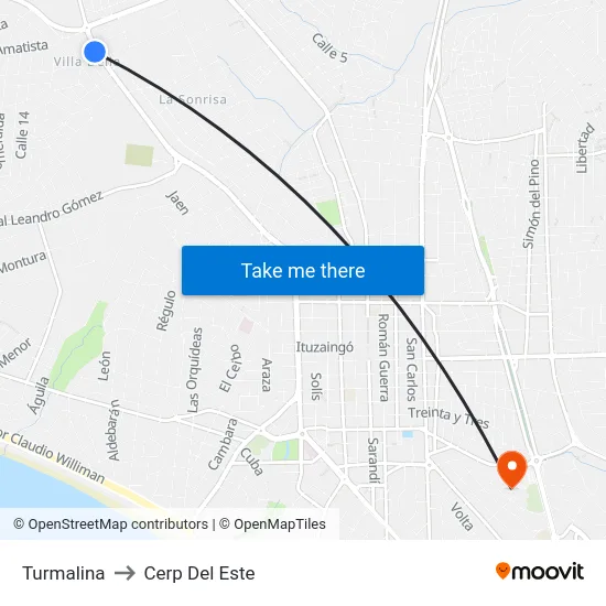 Turmalina to Cerp Del Este map