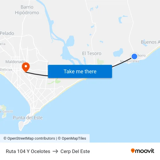 Ruta 104 Y Ocelotes to Cerp Del Este map