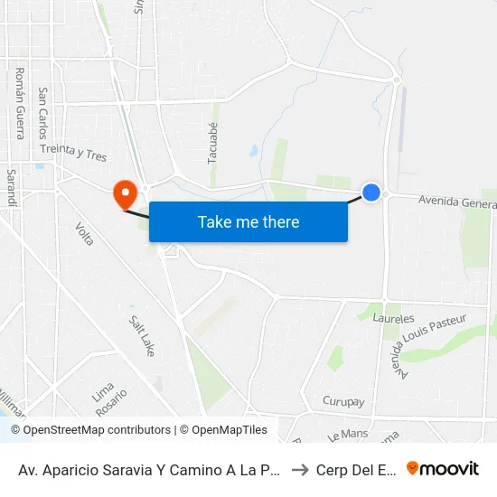 Av. Aparicio Saravia Y Camino A La Perrera to Cerp Del Este map