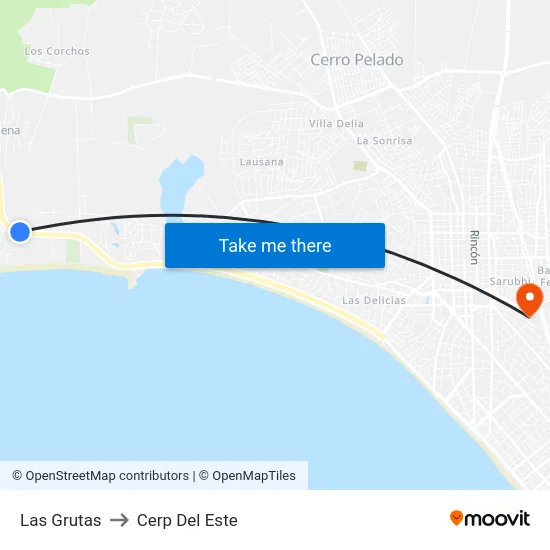 Las Grutas to Cerp Del Este map