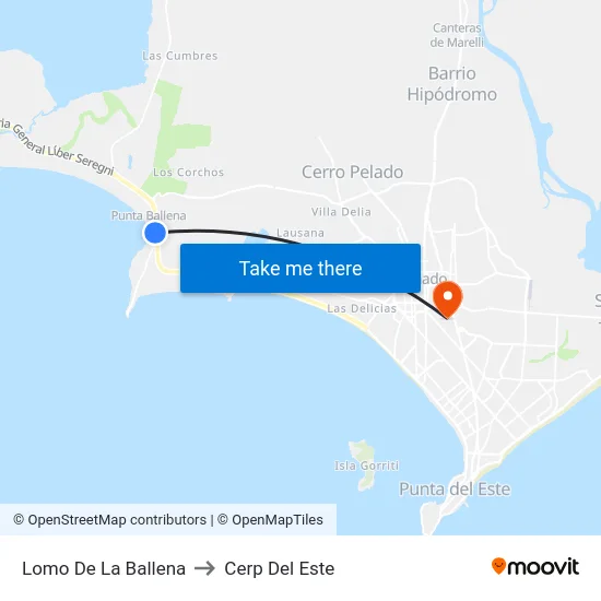 Lomo De La Ballena to Cerp Del Este map