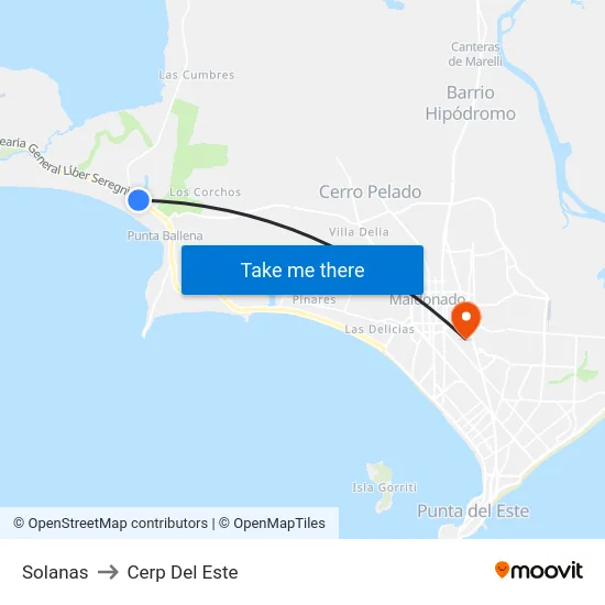 Solanas to Cerp Del Este map