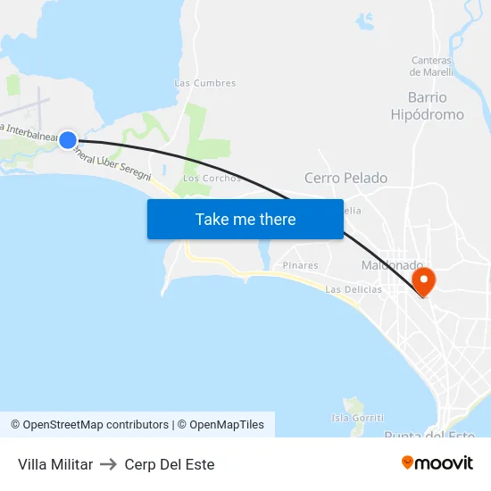 Villa Militar to Cerp Del Este map