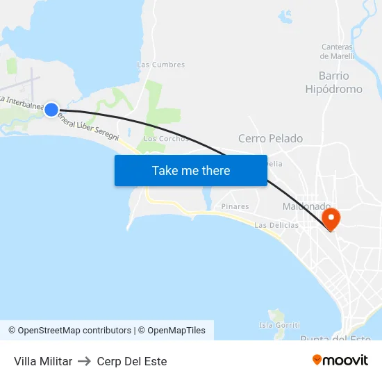 Villa Militar to Cerp Del Este map