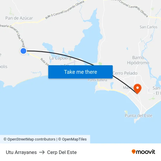 Utu Arrayanes to Cerp Del Este map