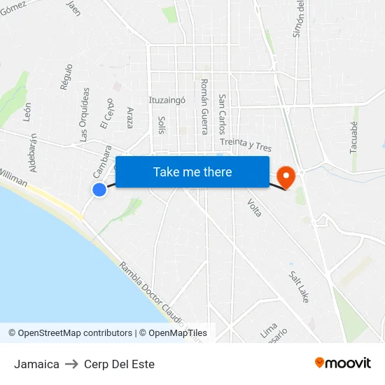 Jamaica to Cerp Del Este map