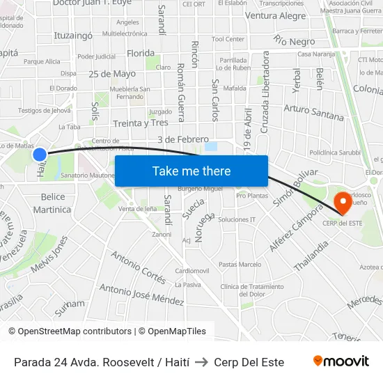 Parada 24 Avda. Roosevelt / Haití to Cerp Del Este map