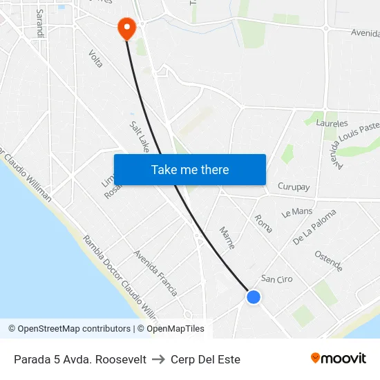 Parada 5 Avda. Roosevelt to Cerp Del Este map