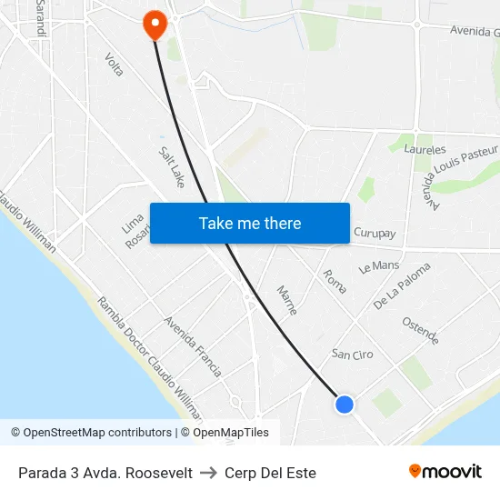 Parada 3 Avda. Roosevelt to Cerp Del Este map