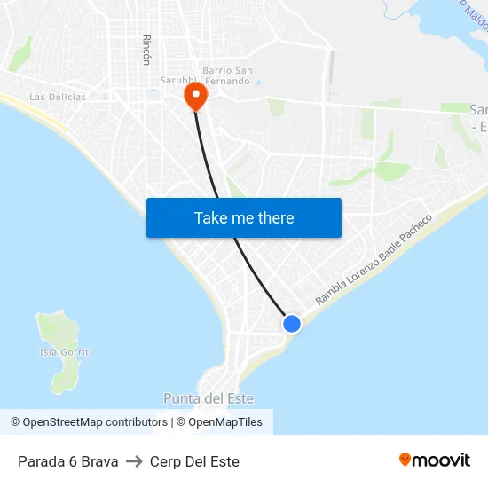 Parada 6 Brava to Cerp Del Este map
