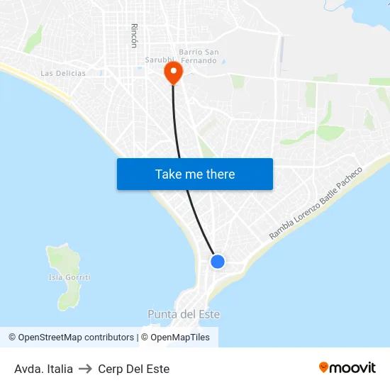 Avda. Italia to Cerp Del Este map