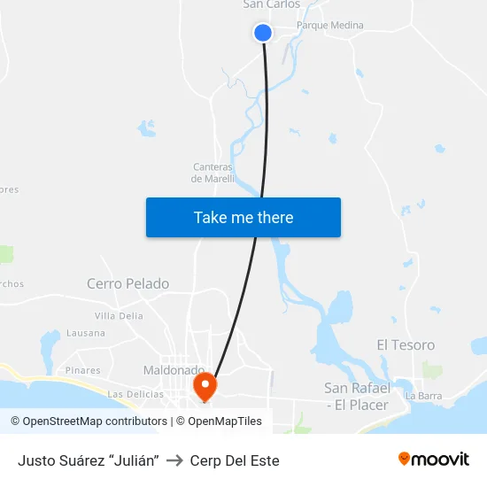 Justo Suárez “Julián” to Cerp Del Este map