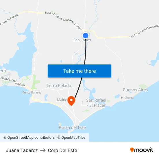 Juana Tabárez to Cerp Del Este map