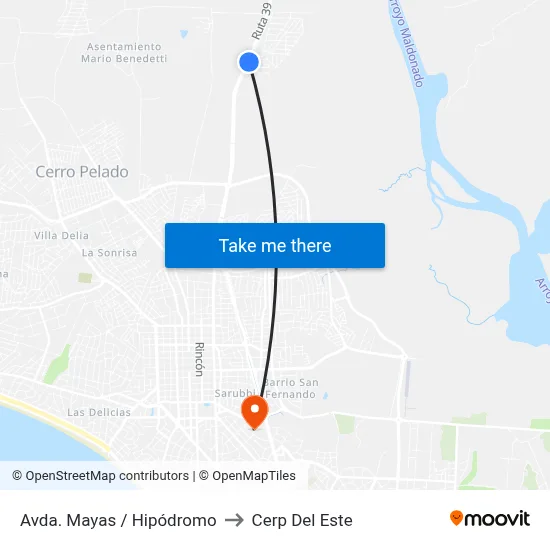 Avda. Mayas / Hipódromo to Cerp Del Este map