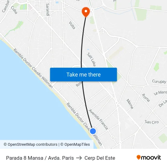 Parada 8 Mansa / Avda. París to Cerp Del Este map