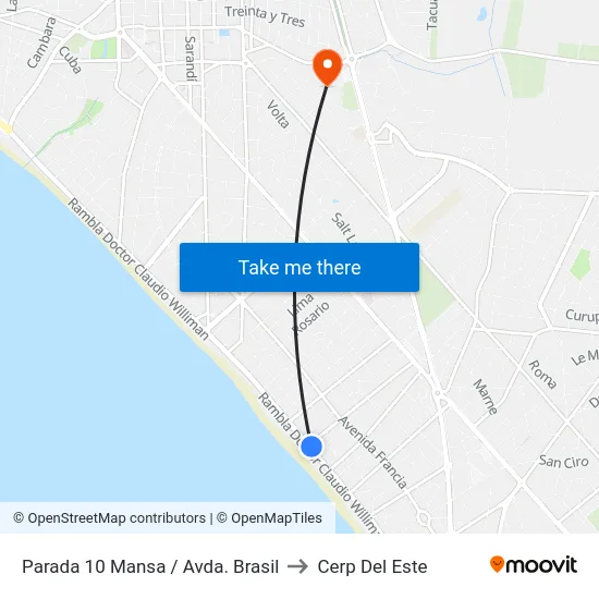 Parada 10 Mansa / Avda. Brasil to Cerp Del Este map