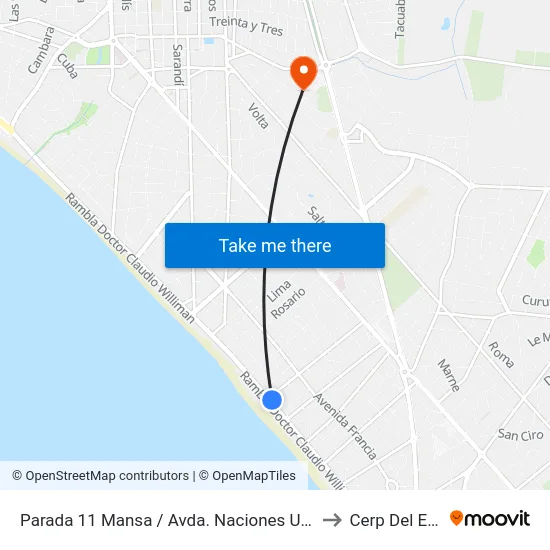 Parada 11 Mansa / Avda. Naciones Unidas to Cerp Del Este map