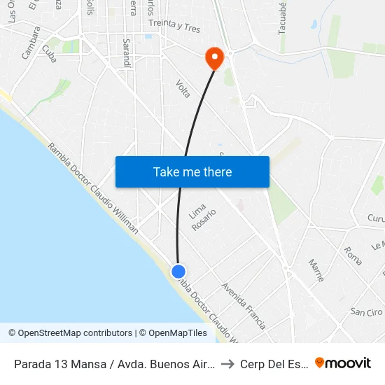 Parada 13 Mansa / Avda. Buenos Aires to Cerp Del Este map