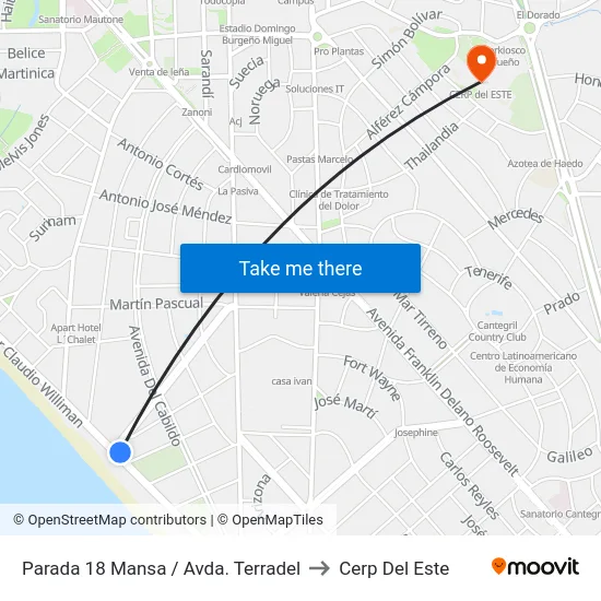 Parada 18 Mansa / Avda. Terradel to Cerp Del Este map