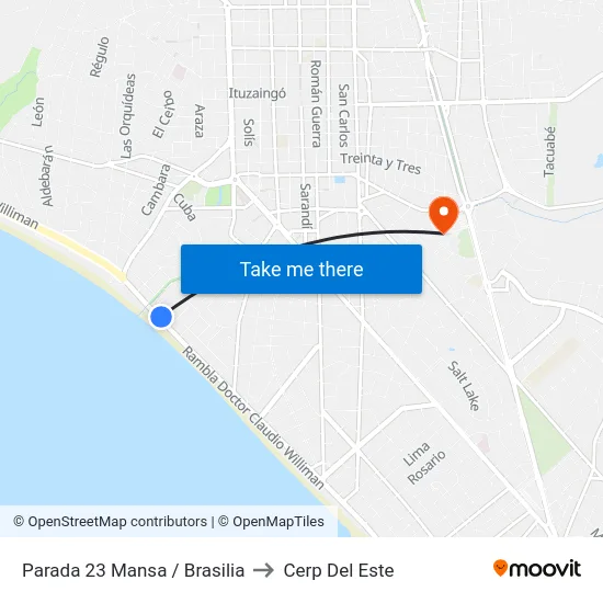 Parada 23 Mansa / Brasilia to Cerp Del Este map