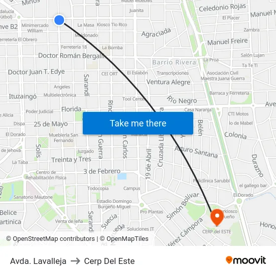 Avda. Lavalleja to Cerp Del Este map