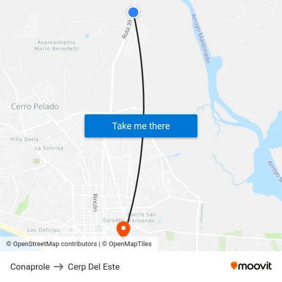 Conaprole to Cerp Del Este map