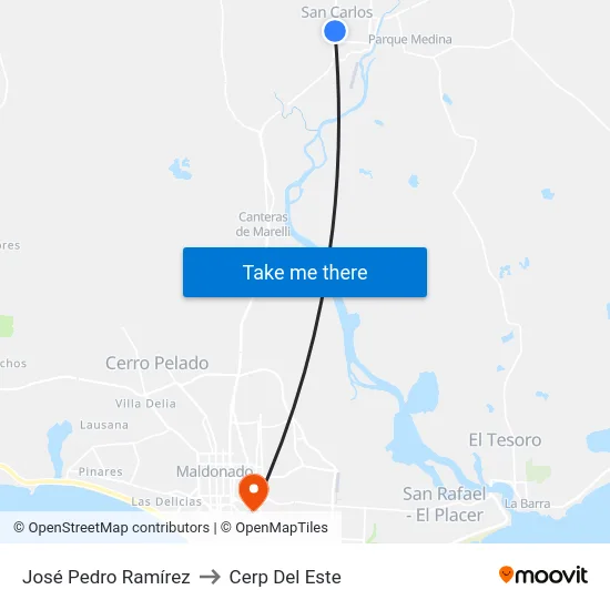 José Pedro Ramírez to Cerp Del Este map