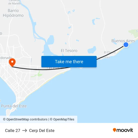 Calle 27 to Cerp Del Este map