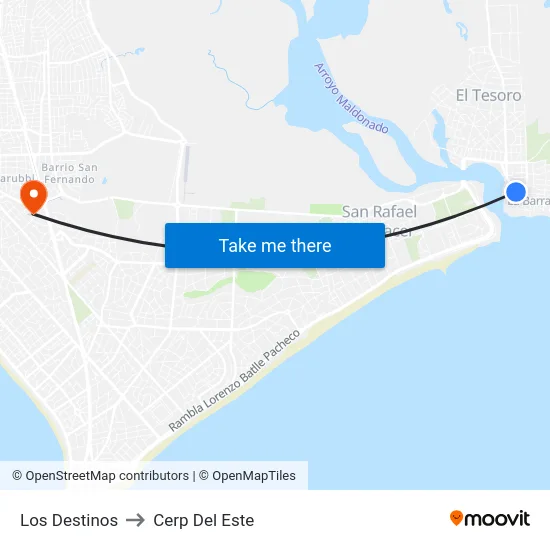 Los Destinos to Cerp Del Este map