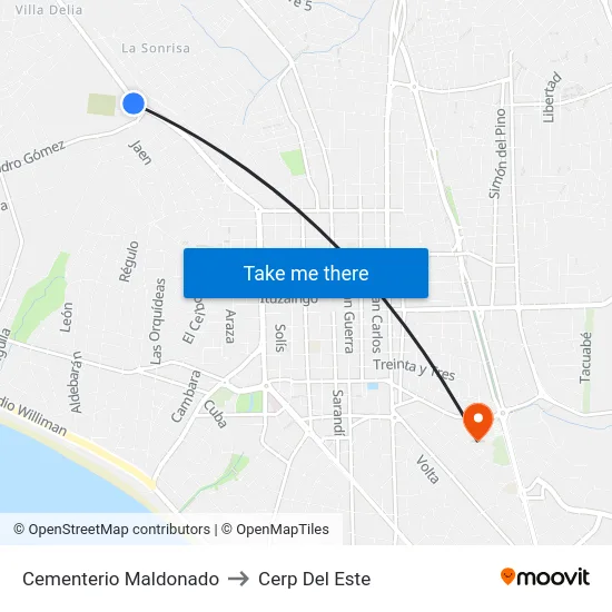 Cementerio Maldonado to Cerp Del Este map