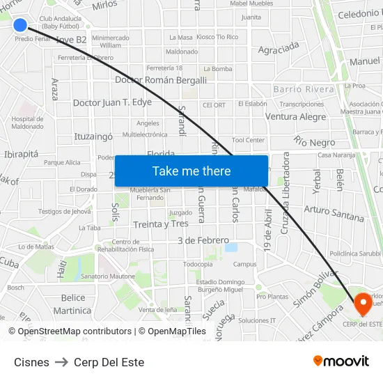 Cisnes to Cerp Del Este map