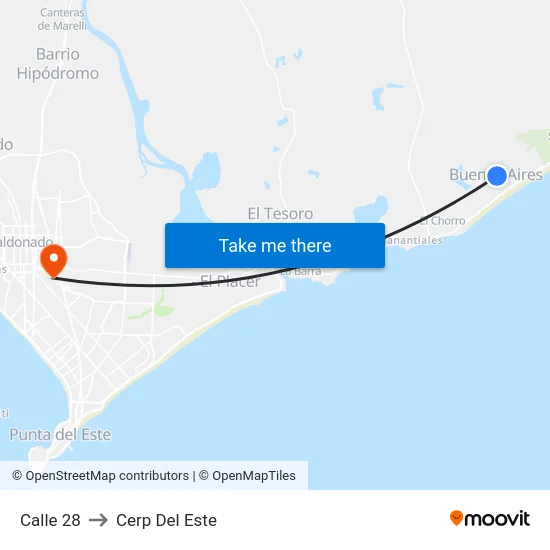 Calle 28 to Cerp Del Este map