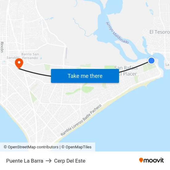 Puente La Barra to Cerp Del Este map