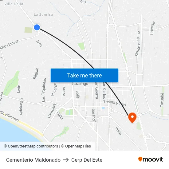 Cementerio Maldonado to Cerp Del Este map