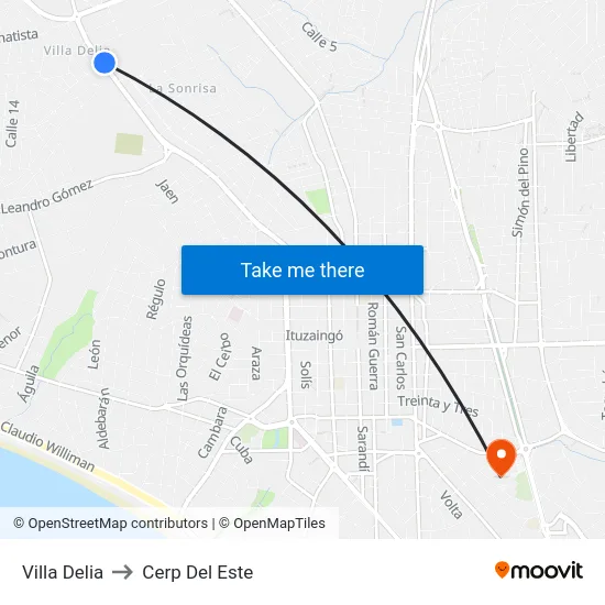 Villa Delia to Cerp Del Este map