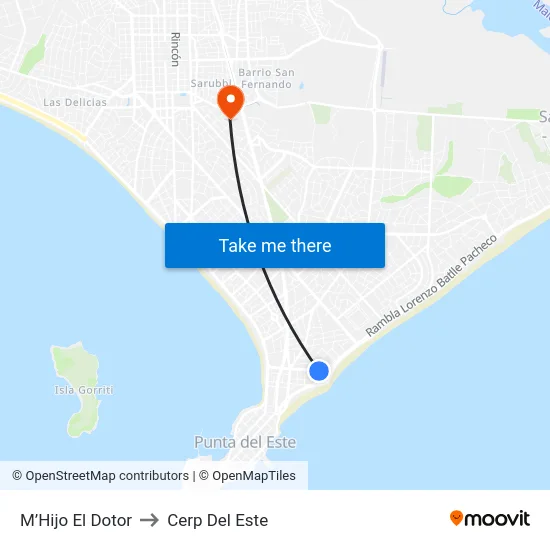 M’Hijo El Dotor to Cerp Del Este map