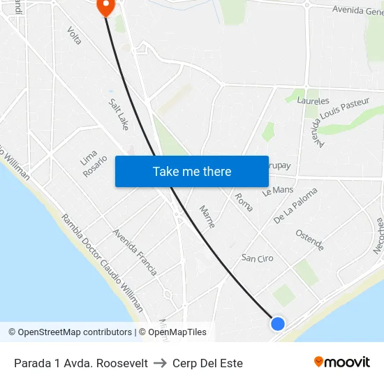 Parada 1 Avda. Roosevelt to Cerp Del Este map