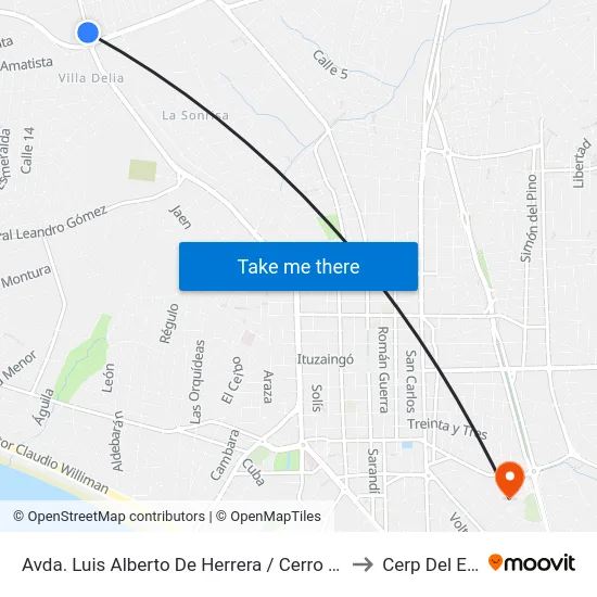 Avda. Luis Alberto De Herrera / Cerro Pelado to Cerp Del Este map