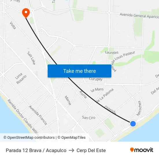 Parada 12 Brava / Acapulco to Cerp Del Este map