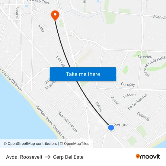 Avda. Roosevelt to Cerp Del Este map
