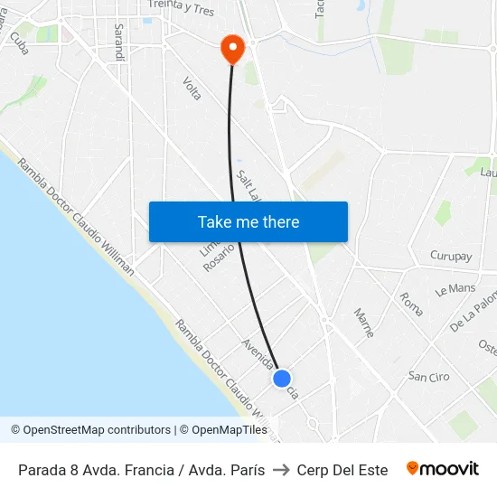 Parada 8 Avda. Francia / Avda. París to Cerp Del Este map