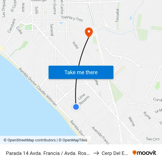 Parada 14 Avda. Francia / Avda. Rosario to Cerp Del Este map