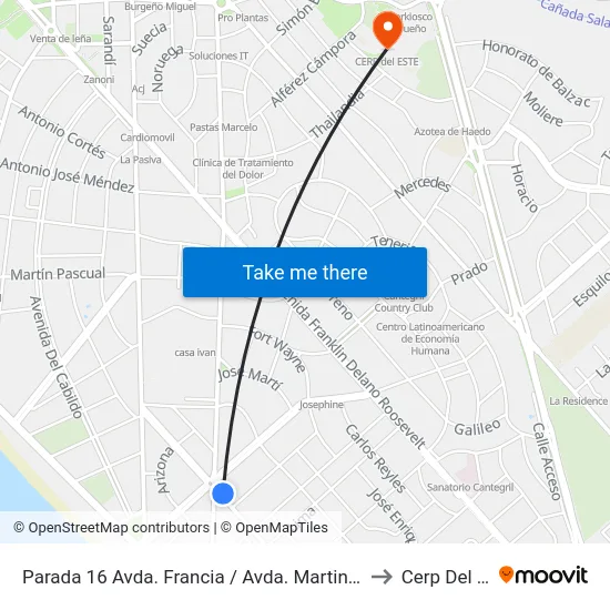 Parada 16 Avda. Francia / Avda. Martiniano Chiossi to Cerp Del Este map