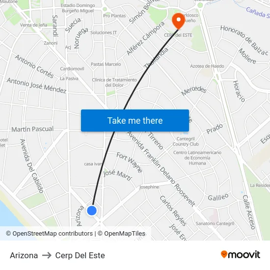 Arizona to Cerp Del Este map