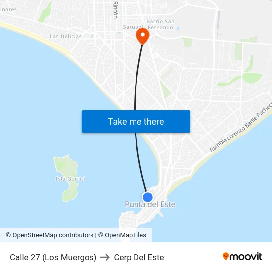 Calle 27 (Los Muergos) to Cerp Del Este map