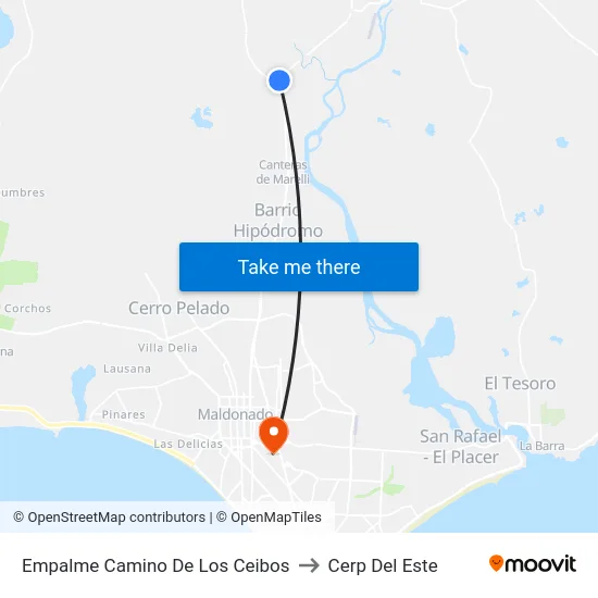 Empalme Camino De Los Ceibos to Cerp Del Este map